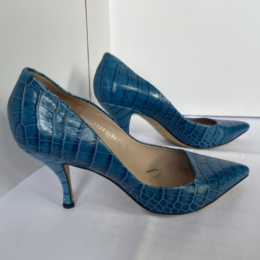 DRIES VAN NOTEN  39.5  Leather Designer Pumps Women Blue Leather